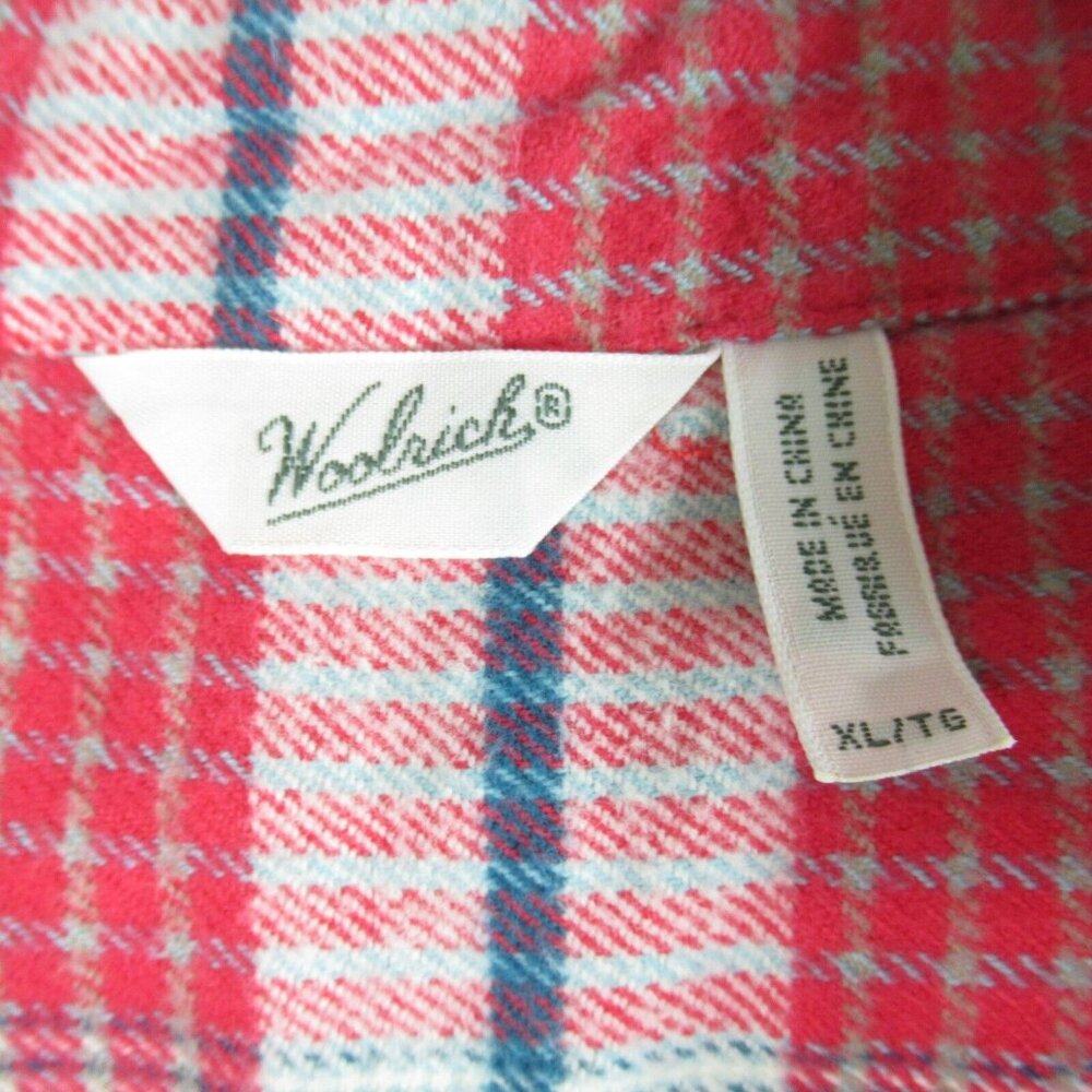 Woolrich Plaid Flannel XL Womens Pink Red Button Up Pockets 100% Cotton - Picture 8 of 9